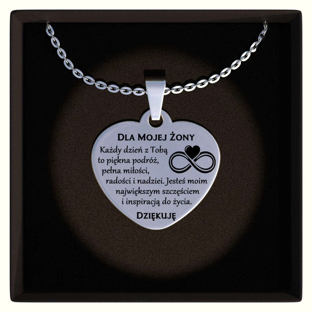 Naszyjnik z grawerem prezent dla żony w kształcie serca